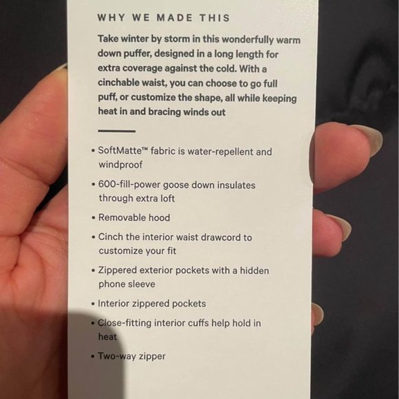 Brand New lululemon Wunder Puff Long Jacket Black Size 4 (tags on) - Picture 3 of 7